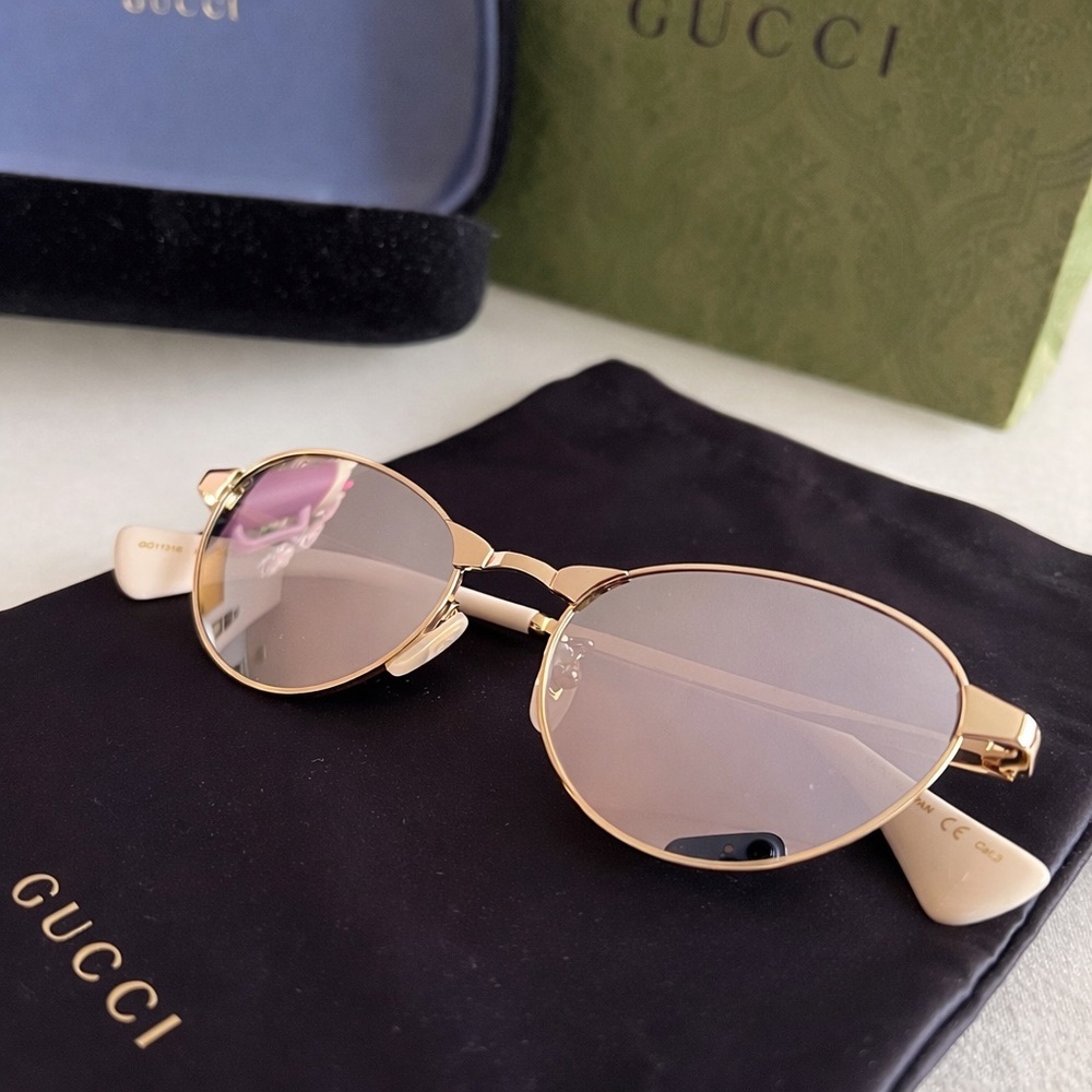 GUCCI GG1131S Interchangeable Cat-Eye Sunglass Gold Metal Frame 3 Clip-On Pieces - Picture 5 of 16